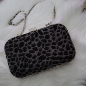 Leopard Velvety Fur Two Tone Clutch & Crossbody Party Bag
